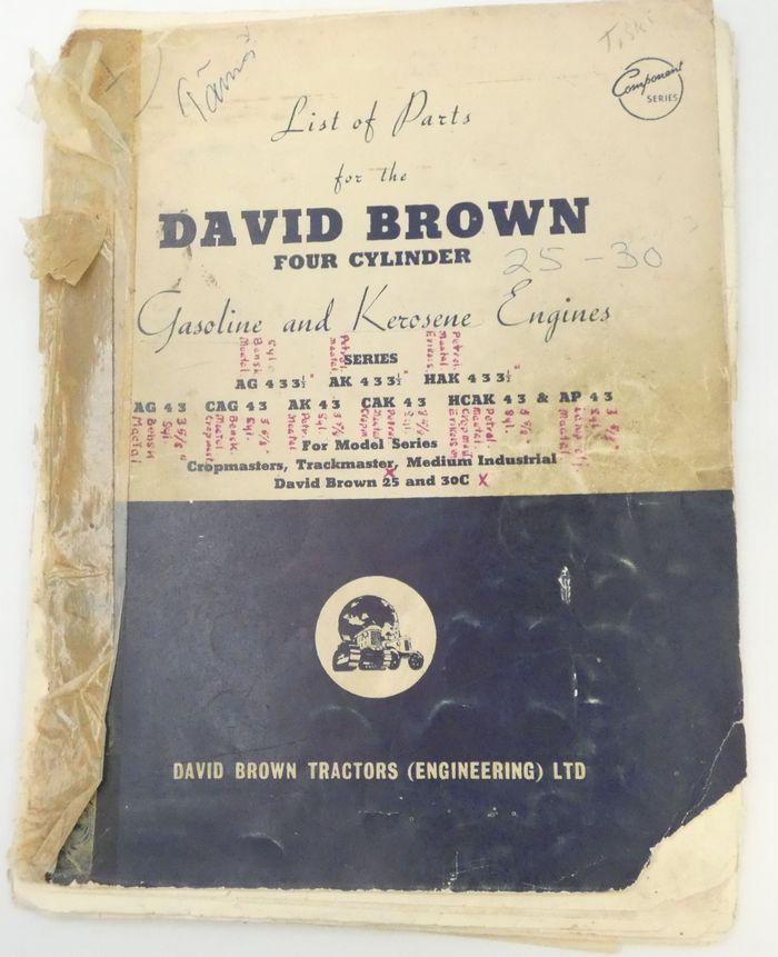 David Brown list of parts for the four cylinder gasoline and kerosine engines