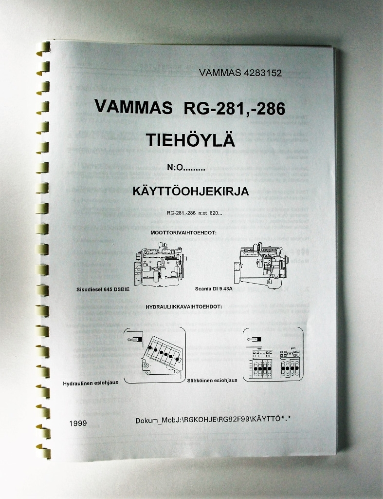 Vammas Tiehöylä RG-281 ja RG-286 Käyttöohjekirja