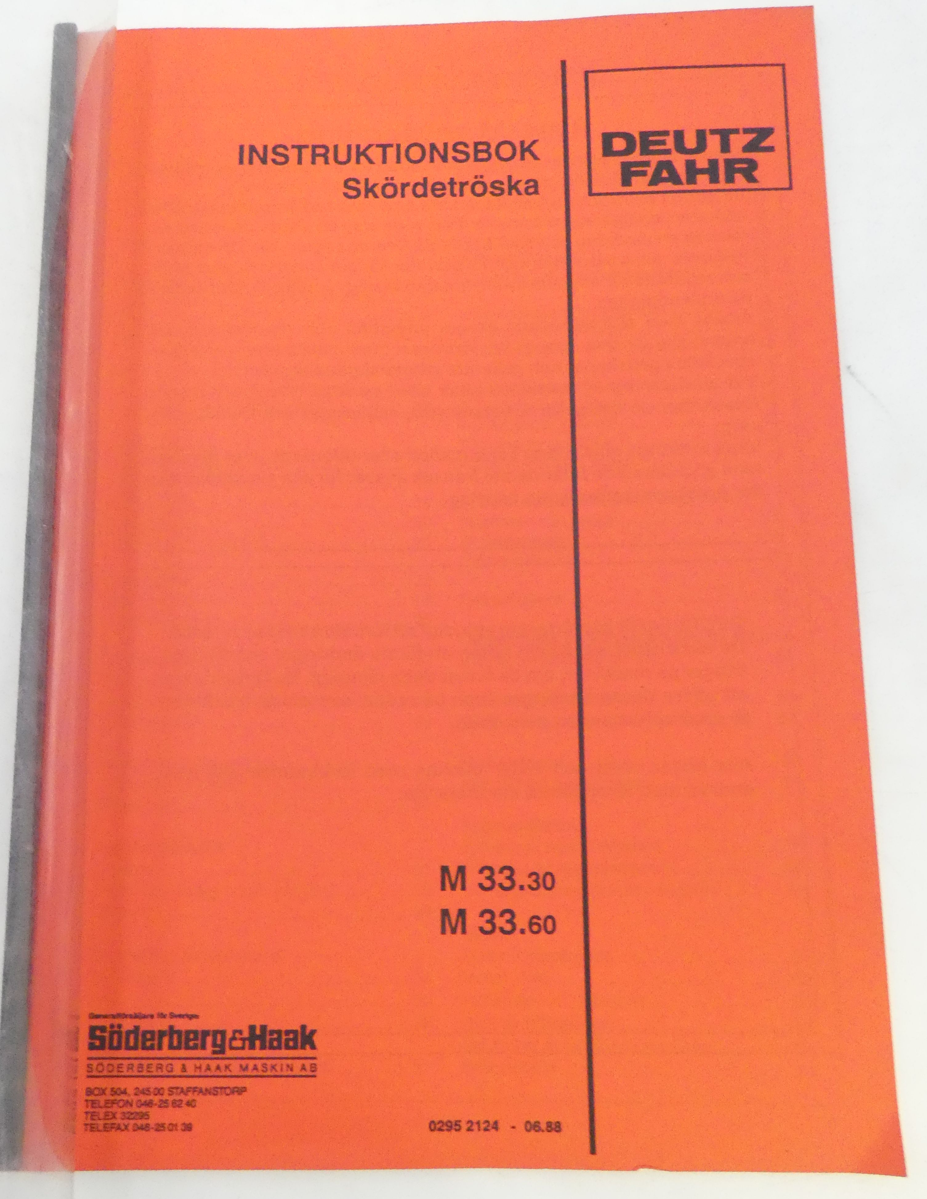 Deutz-Fahr M33.30, M33.60 skördetröska instruktionsbok
