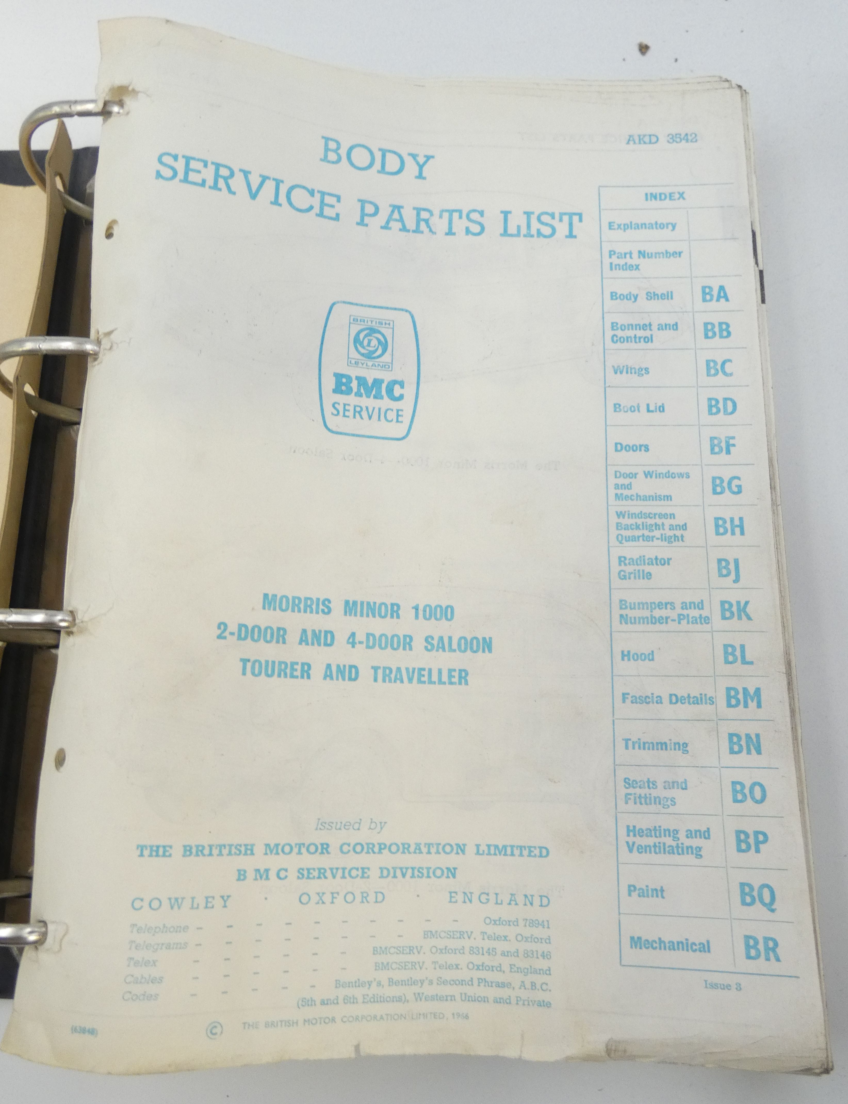 BMC body service parts list Morris Minor 1000 2-door and 4-door Saloon tourer and traveller