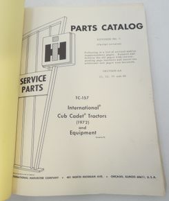 International Cub cadet tractors (1972) and equipment parts catalog