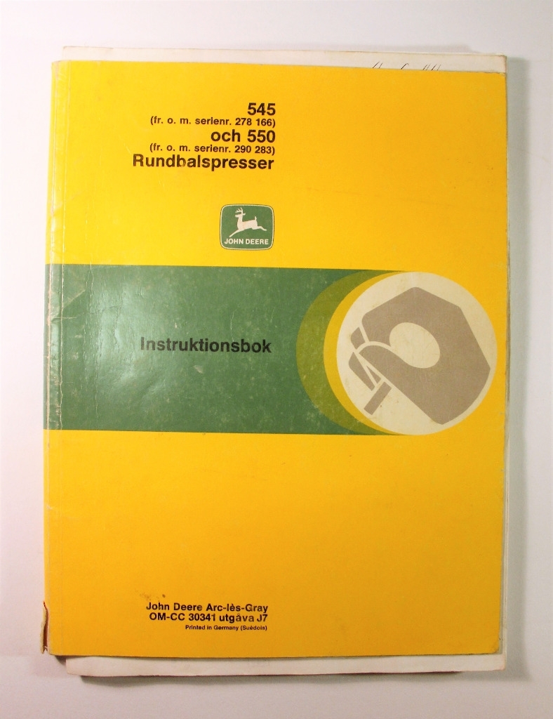 John Deere Rundbalspresser 545 och 550 Instruktionsbok