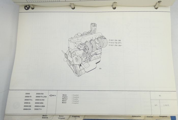 BMW 2000, 2000CA, 2000CS parts catalogue Volume 1