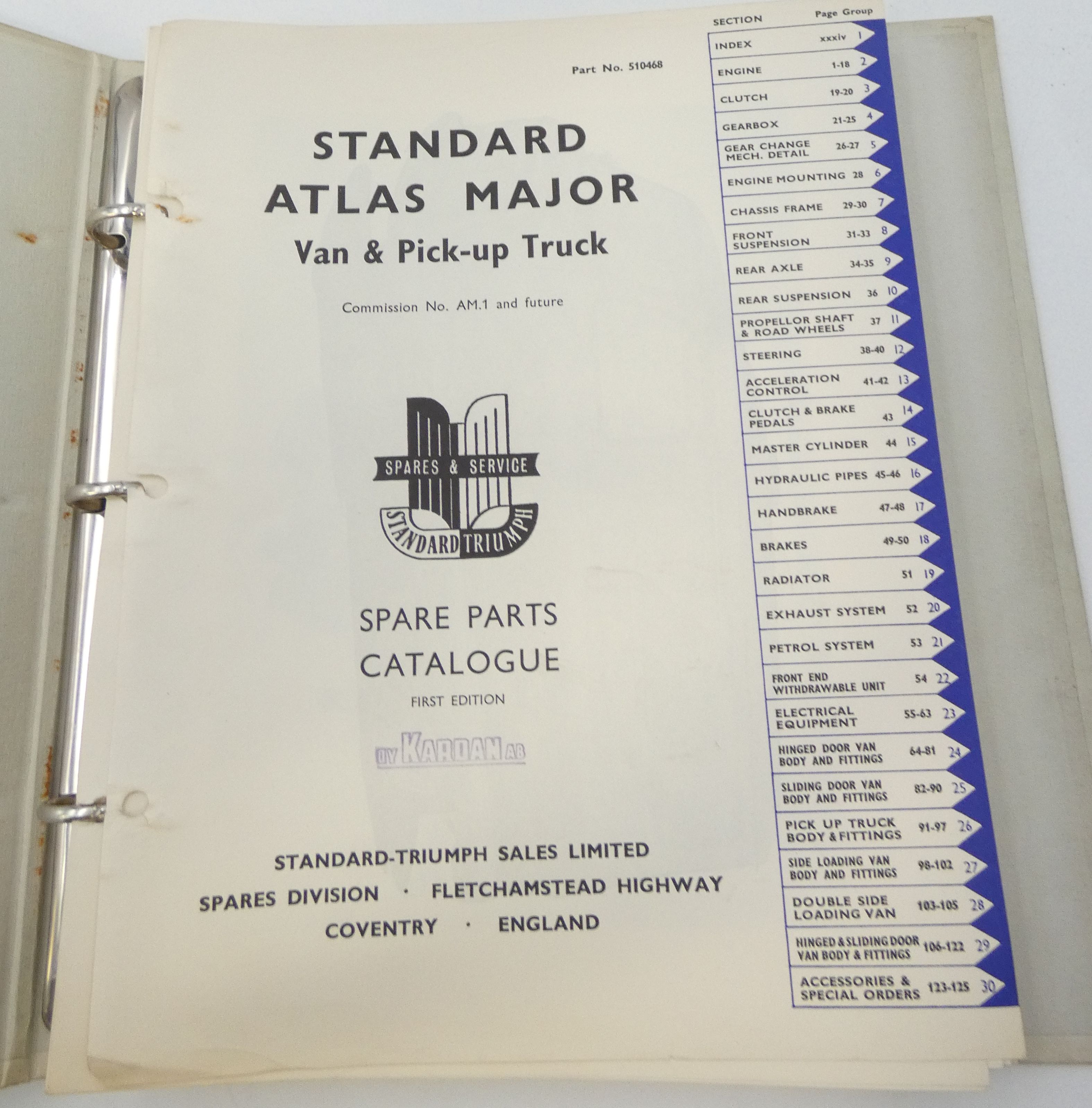 Standard Atlas Major Van & pick-up truck spare parts catalogue