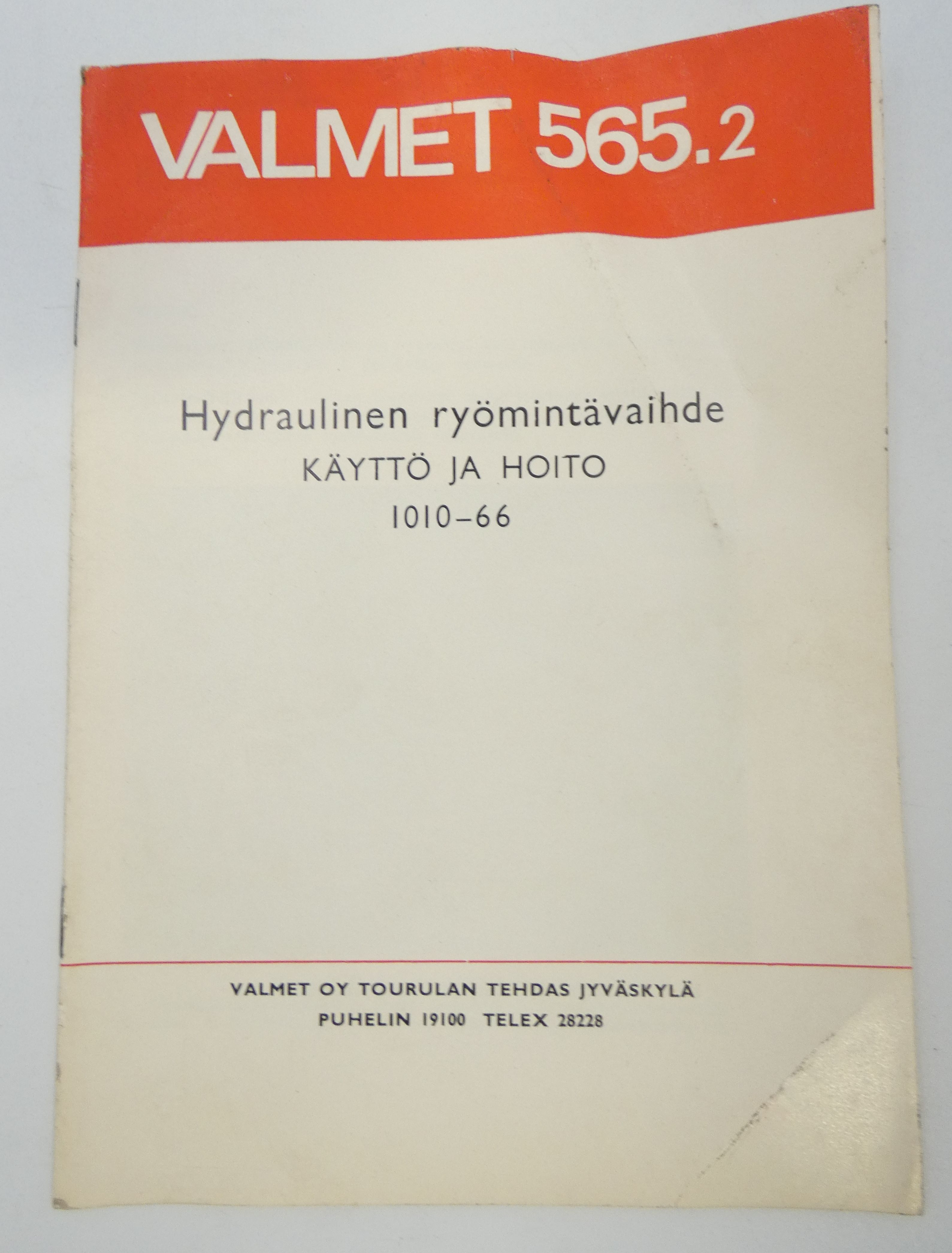 Valmet 565.2 hydraulinen ryömintävaihde käyttö ja hoito