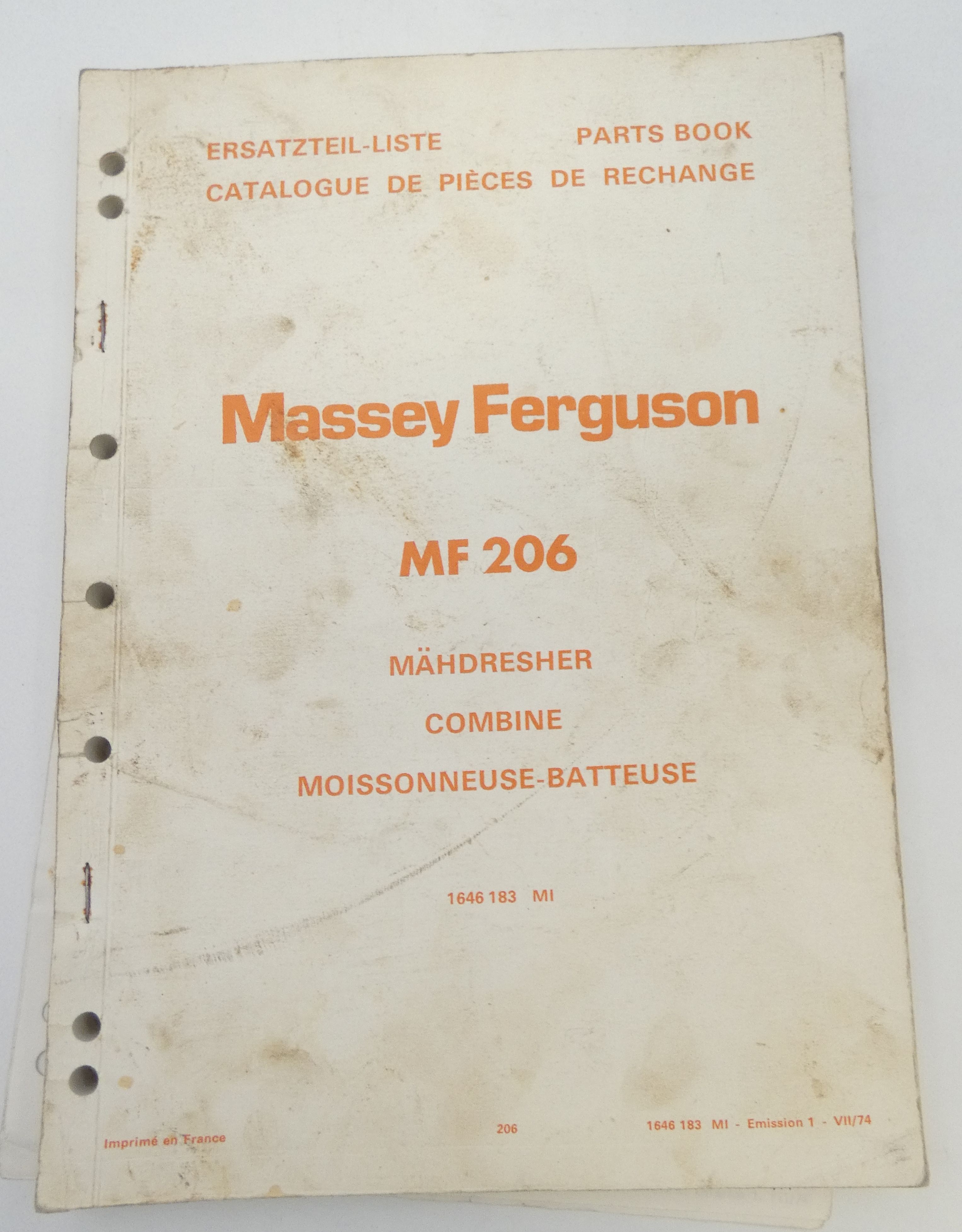 Massey Ferguson MF206 combine parts book