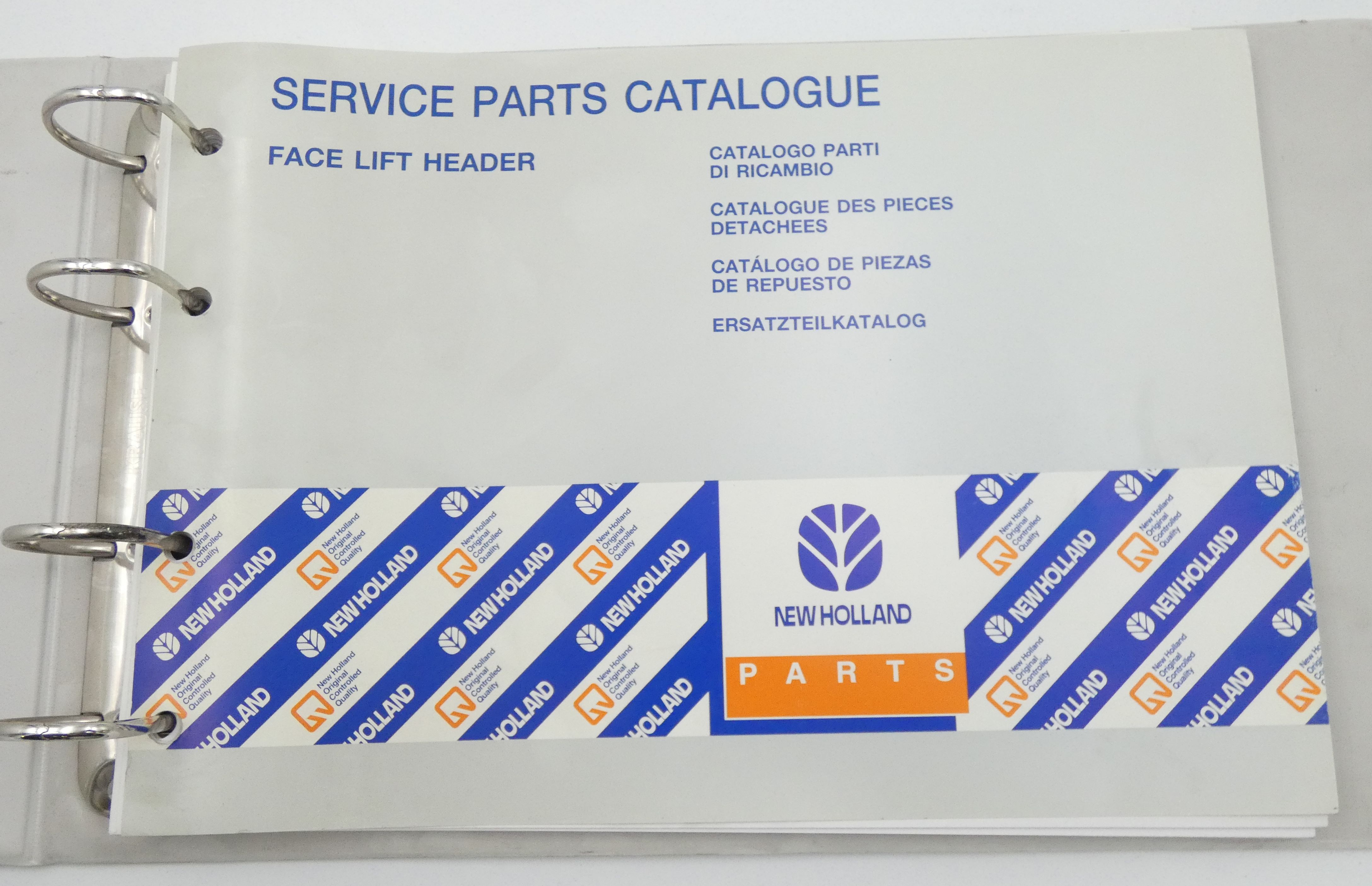 New Holland face lift header service parts catalogue