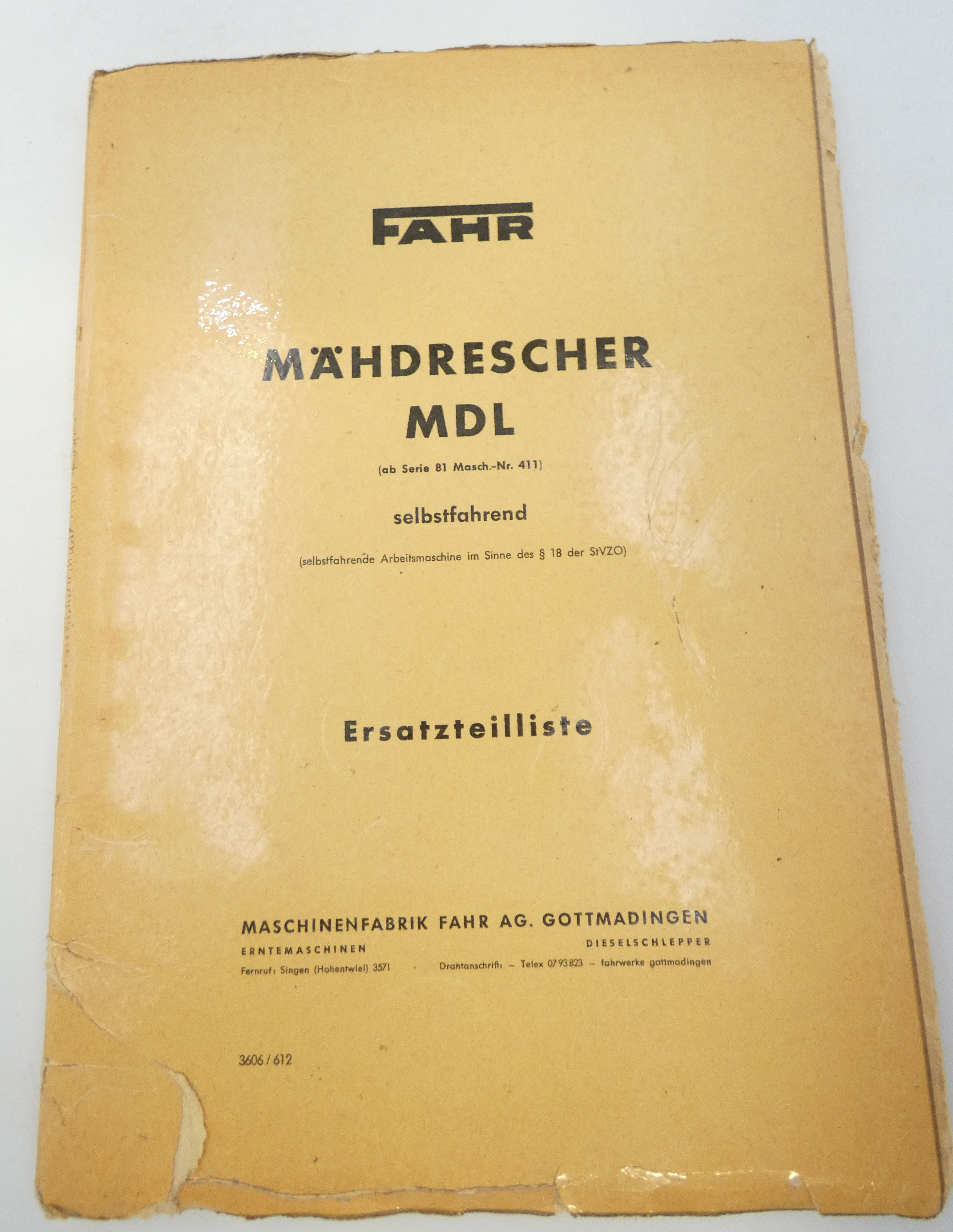 Fahr Mähdrescher MDL ersatzeilliste