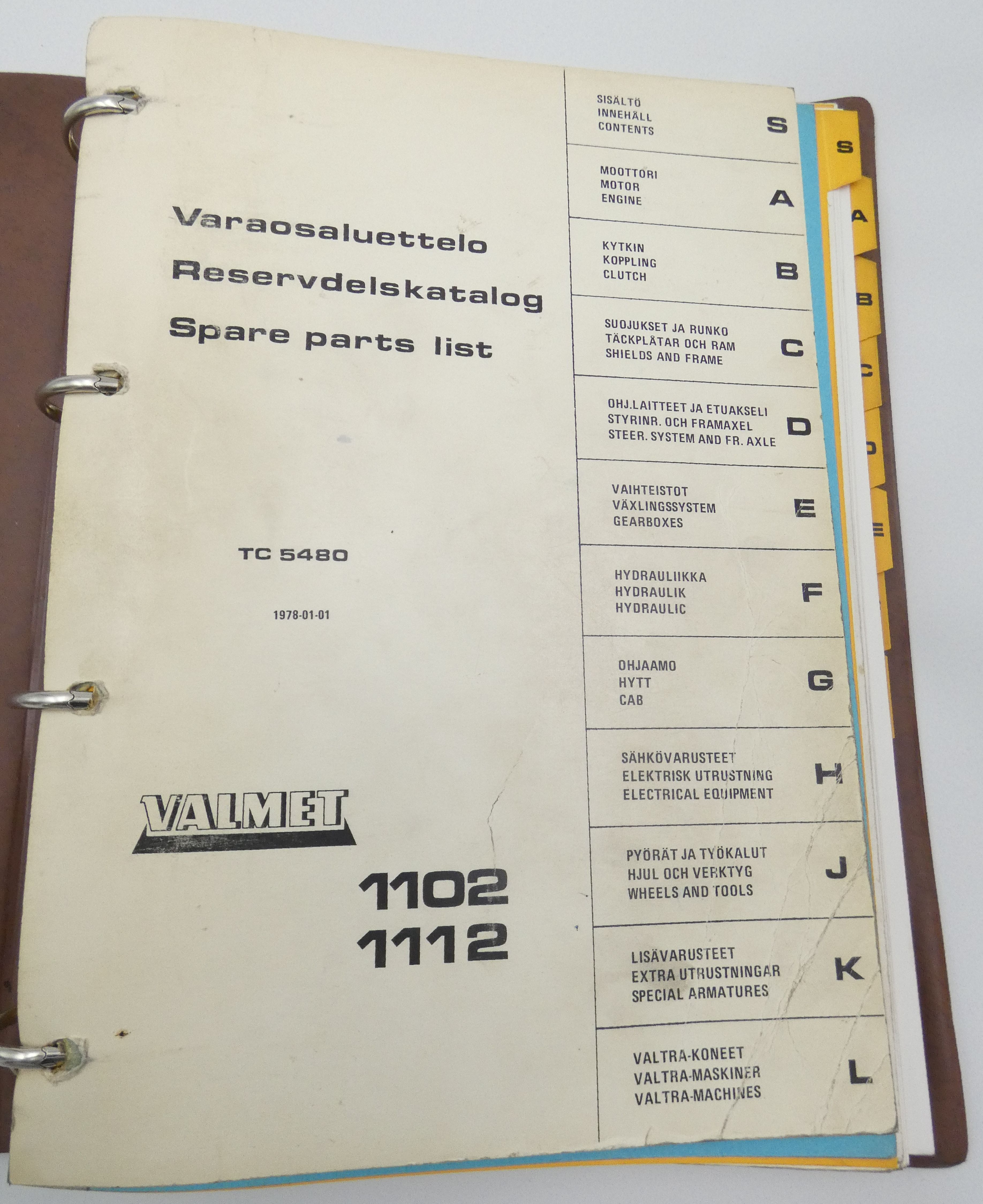 Valmet 1102, 1112 varaosaluettelo