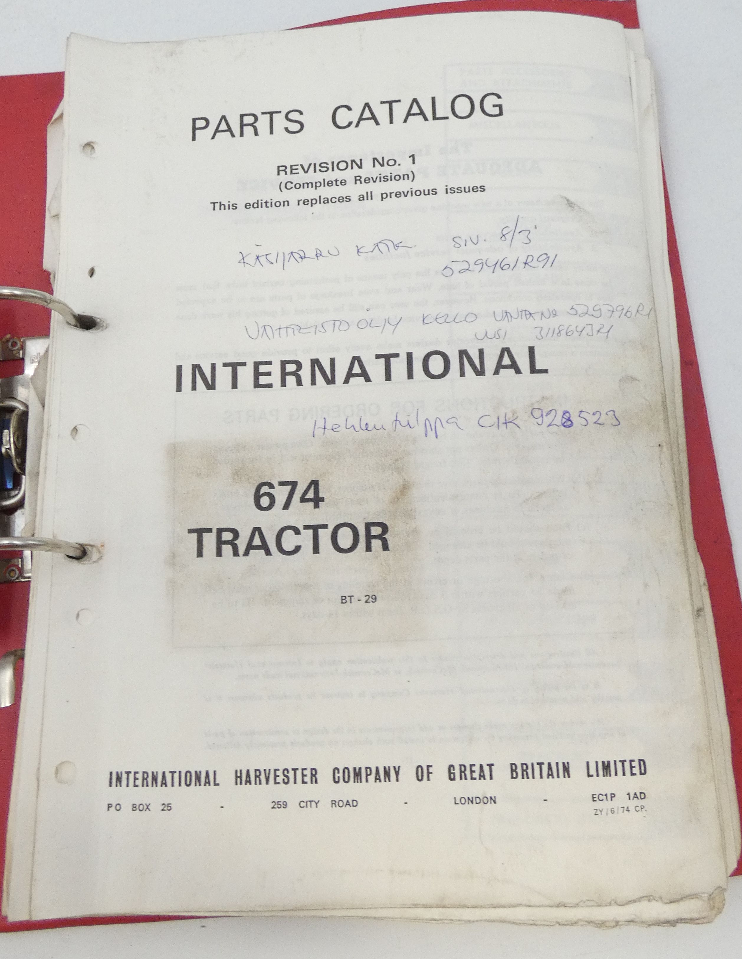 International 674 tractor parts catalog