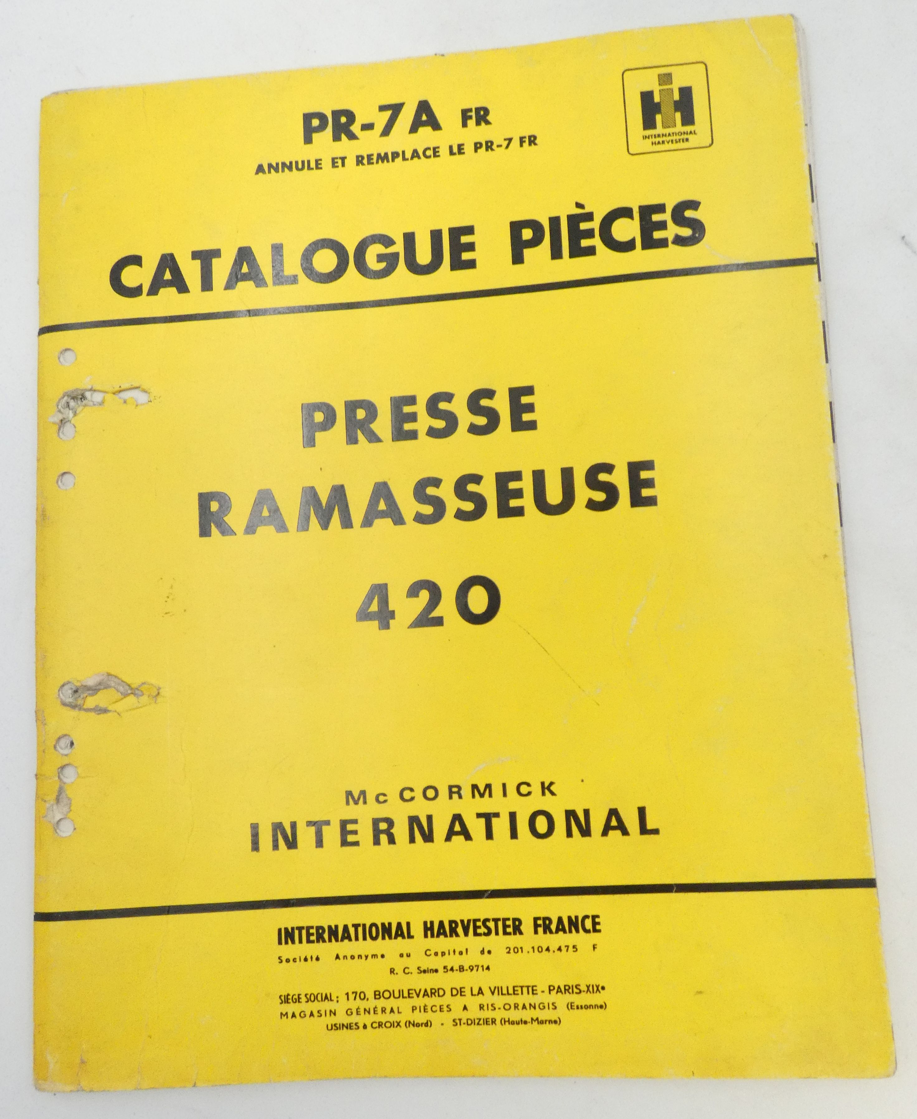 McCormick International presse Ramasseuse 420 catalogue piéces