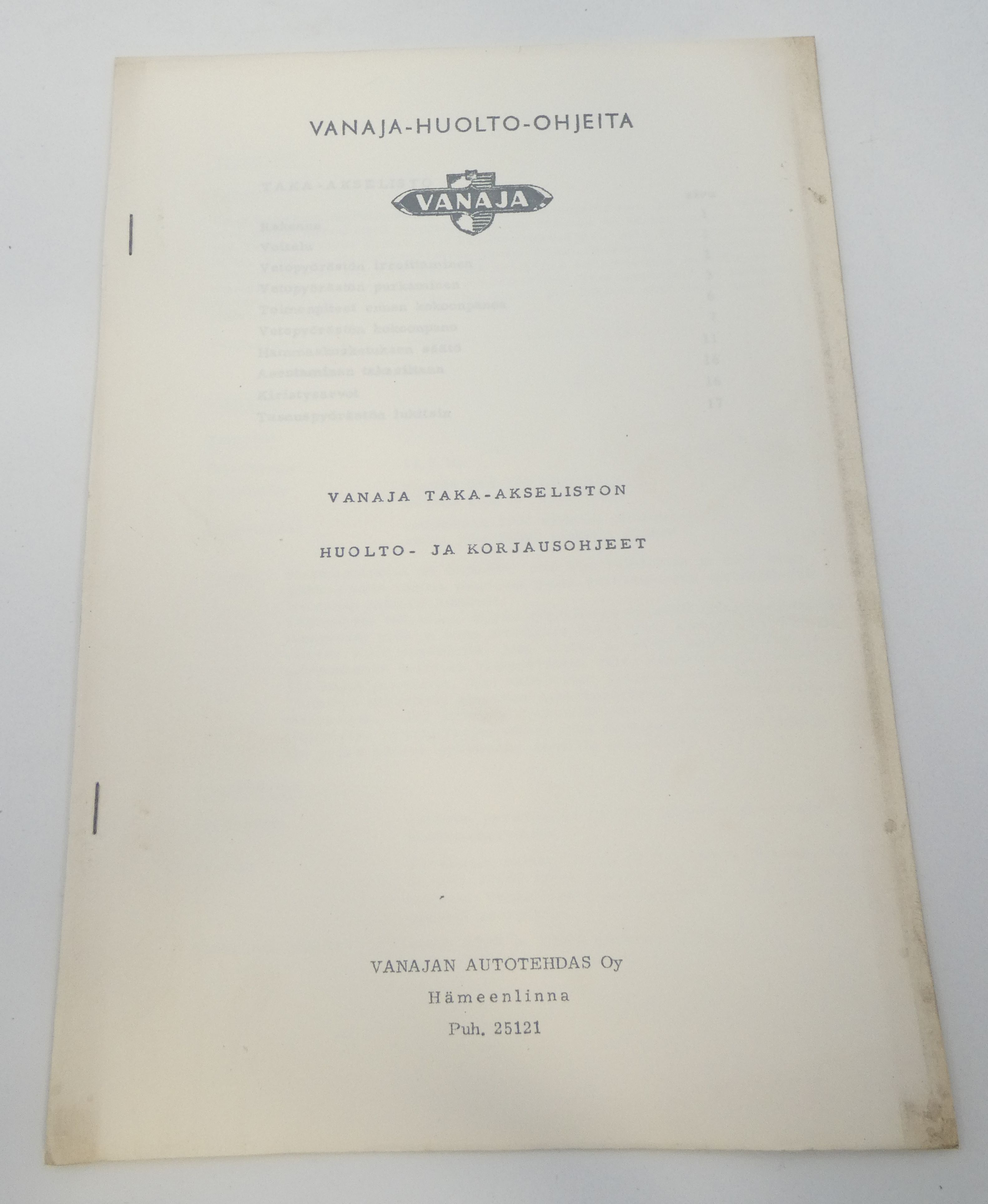Vanaja taka-akseliston huolto- ja korjausohjeet