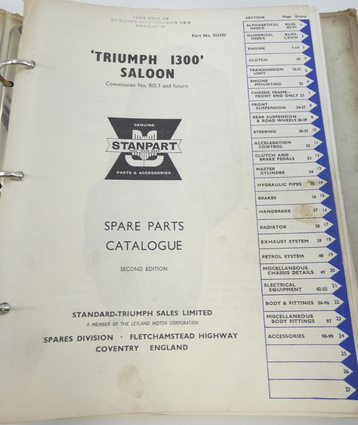 Triumph 1300 spare parts catalogue