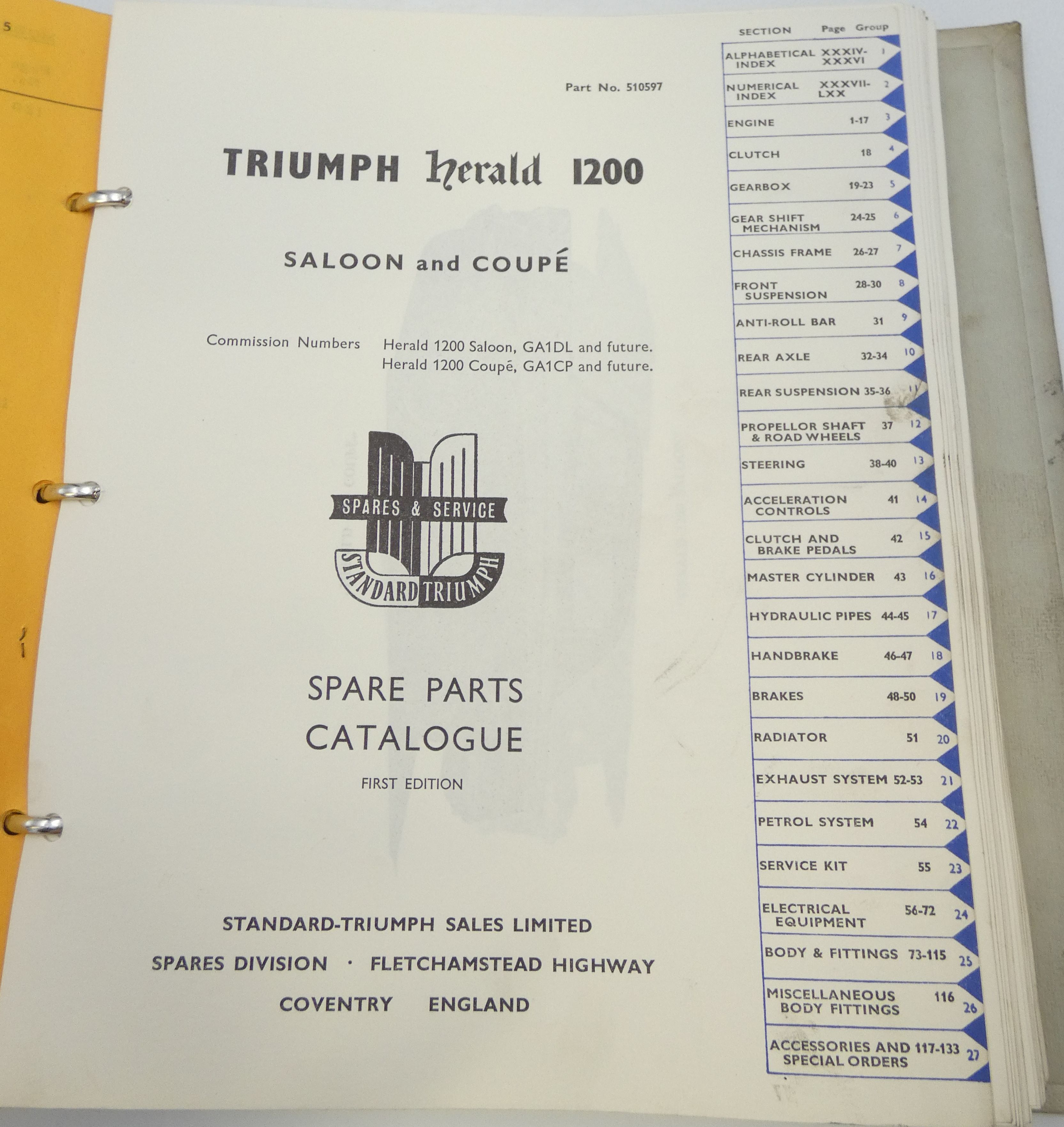 Triumph Herald 1200 Saloon & Coupé spare parts catalogue