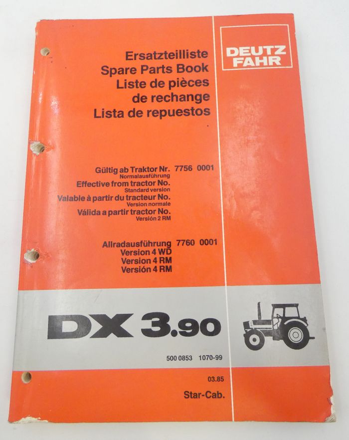 Deutz-Fahr DX3.90 spare parts book
