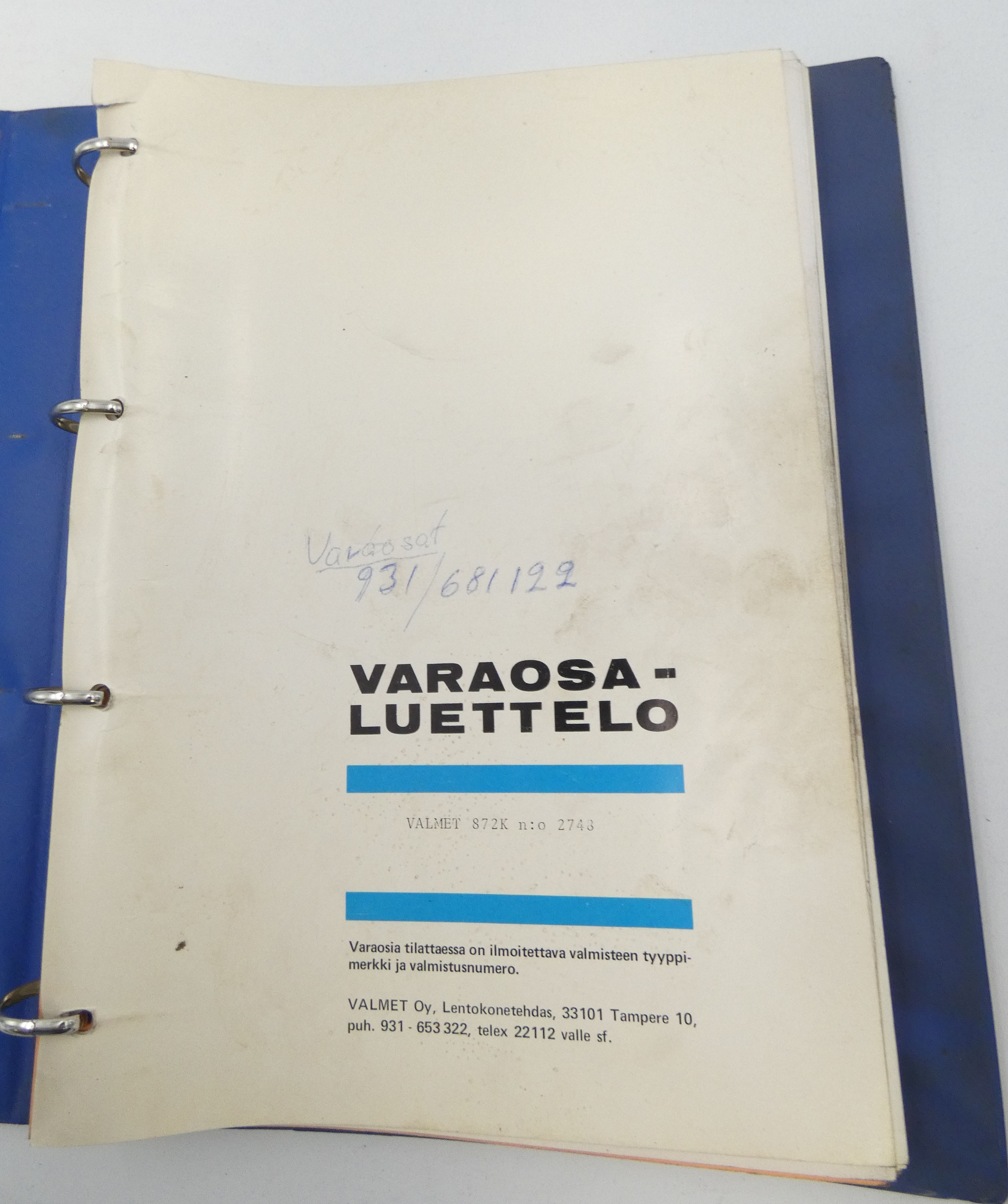 Valmet 872K varaosaluettelo