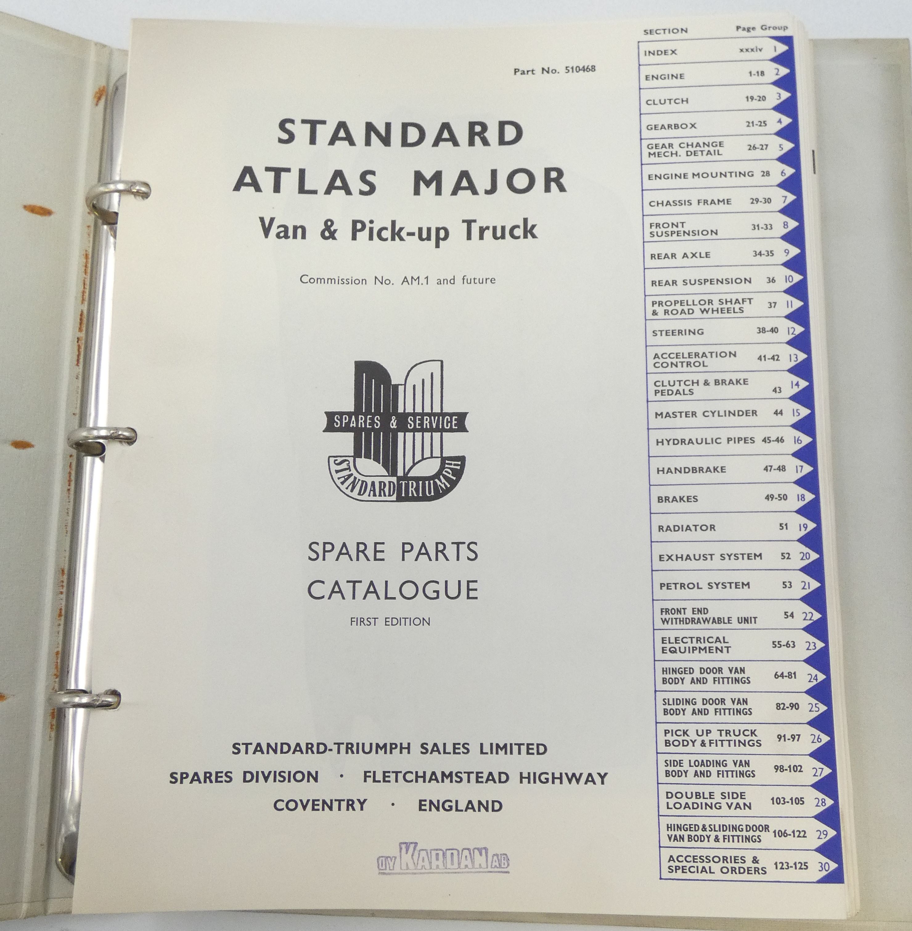 Standard Atlas Major van & pick-up truck spare parts manual