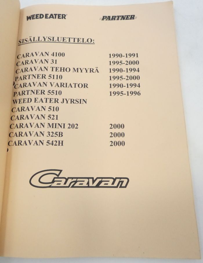 Caravan Partner jyrsimet 1990-2000 varaosakirja
