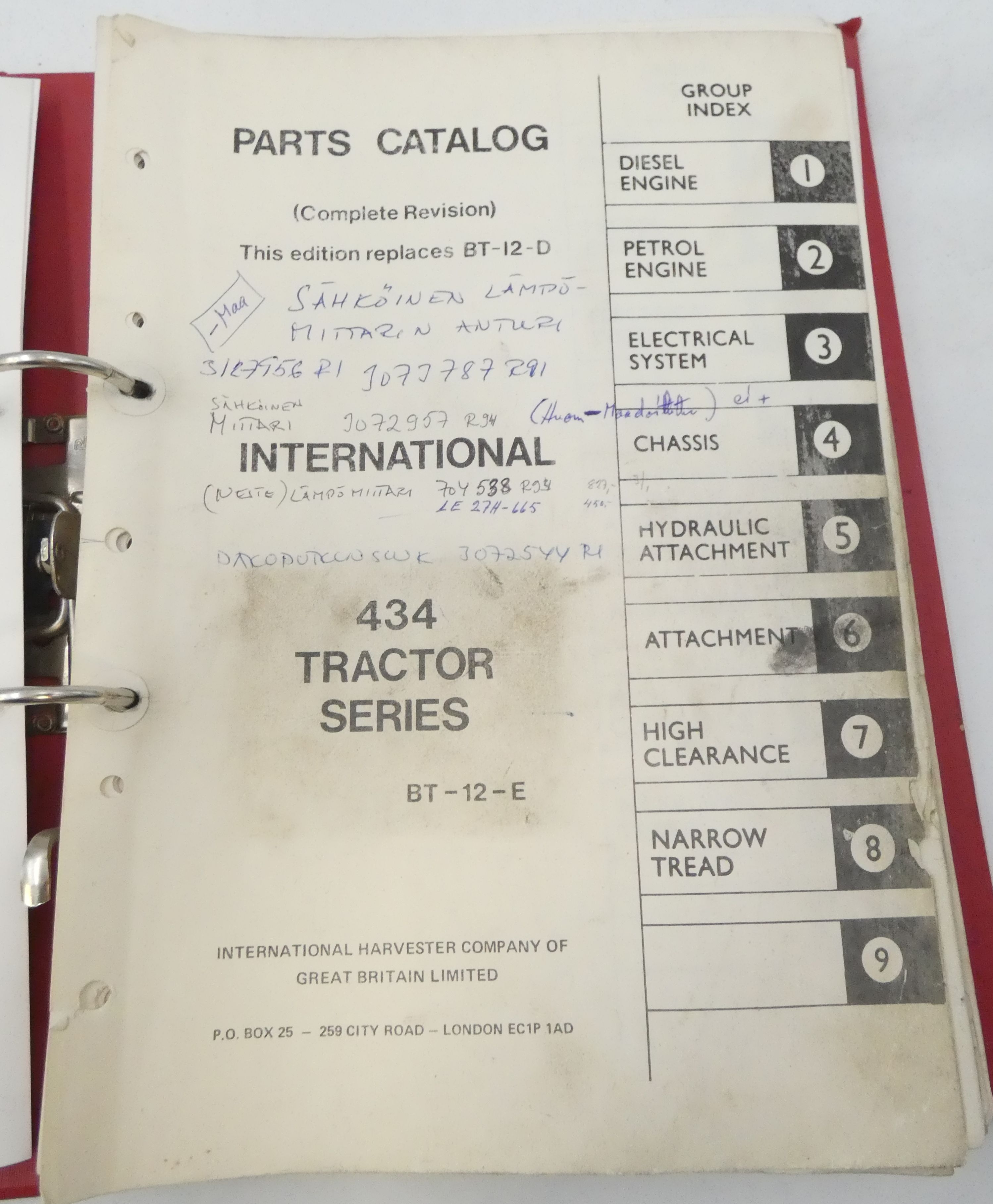 International 434 tractor series parts catalog