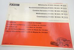 Fahr M900, M922, M1002 combine harvesters spare parts list