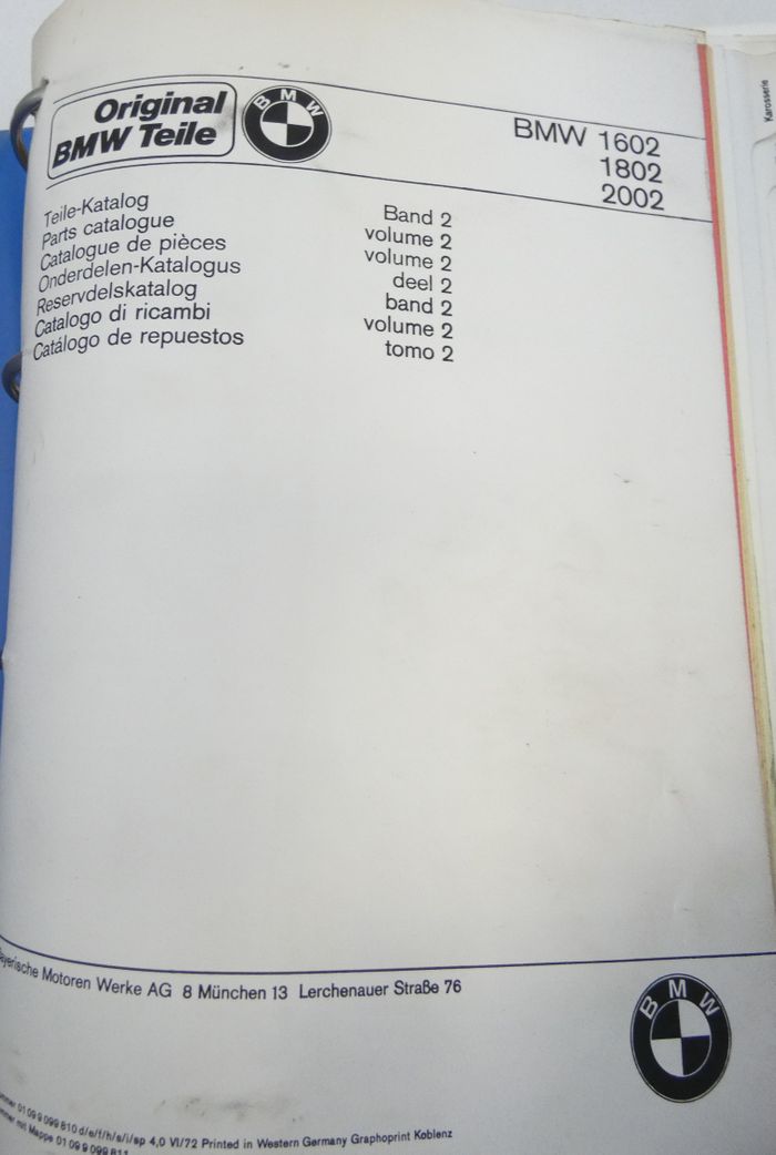 BMW 1602, 1802, 2002 parts catalogue