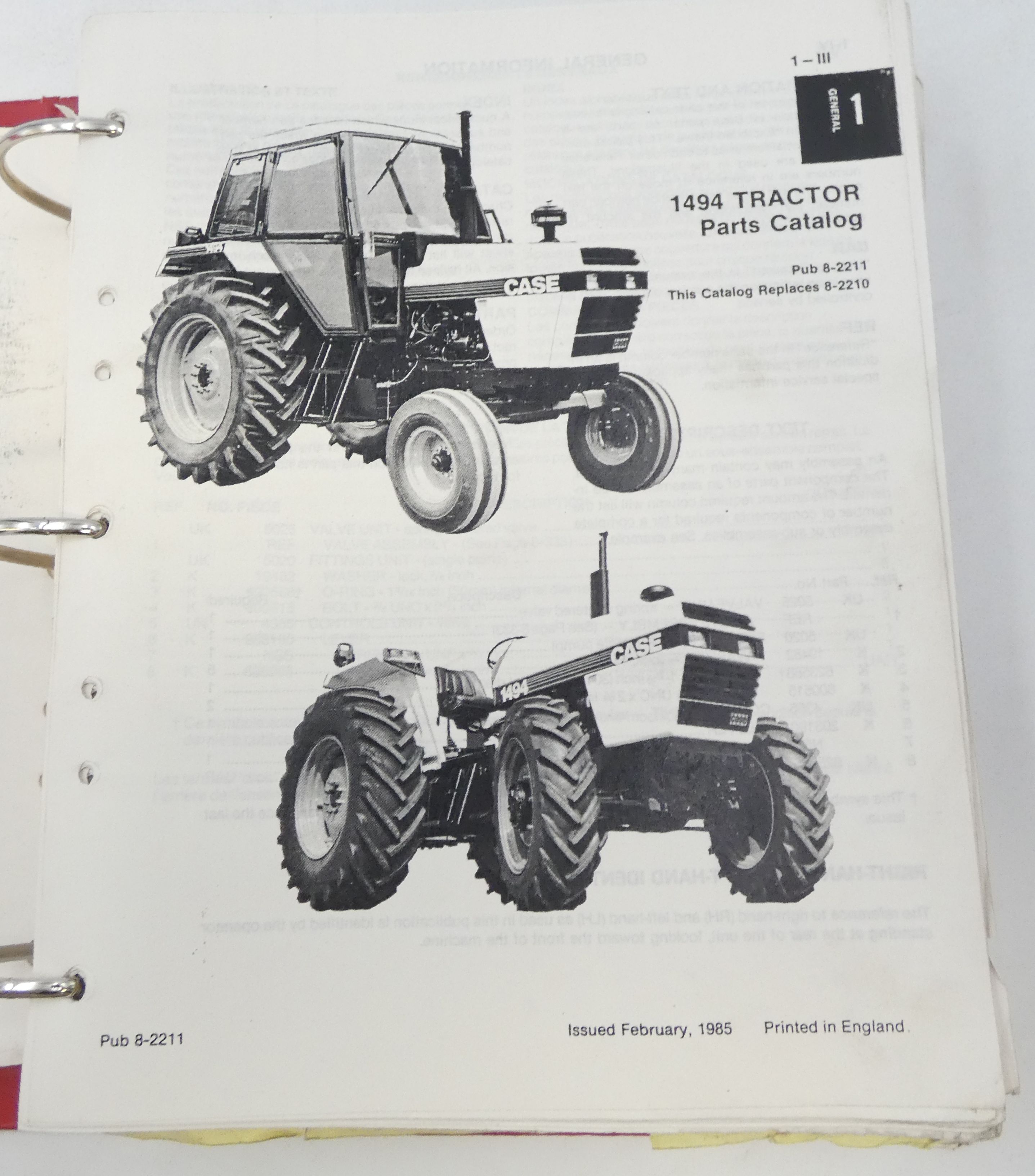 Case 1494 + 1649 tractor parts catalogue