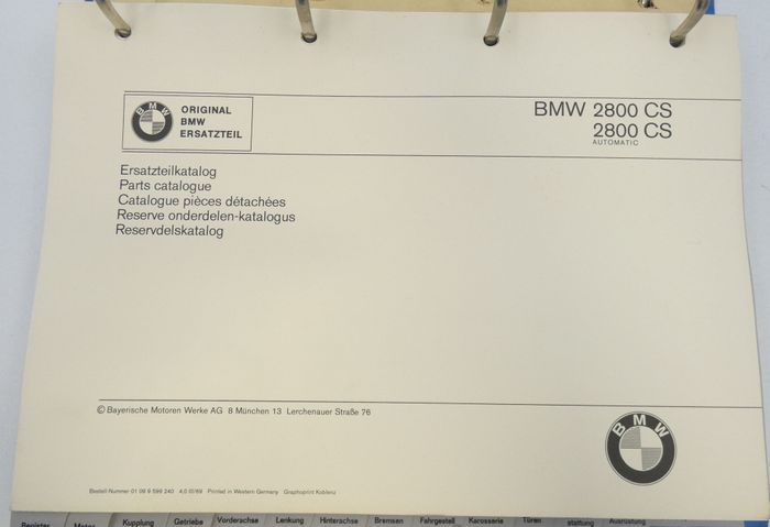 BMW 2800CS, 2800CS Automatic parts catalogue