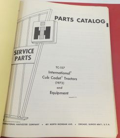 Case international TC-157 cub cadet tractors (1972) and equipment parts catalogue