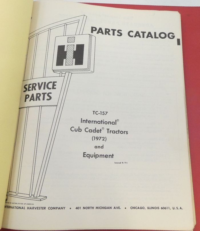 Case international TC-157 cub cadet tractors (1972) and equipment parts catalogue