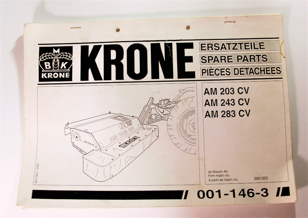 Krone AM203CV AM243CV AM283CV Niittokone Spare parts varaosat