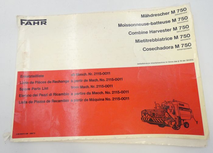 Fahr M750 combine harvester spare parts list