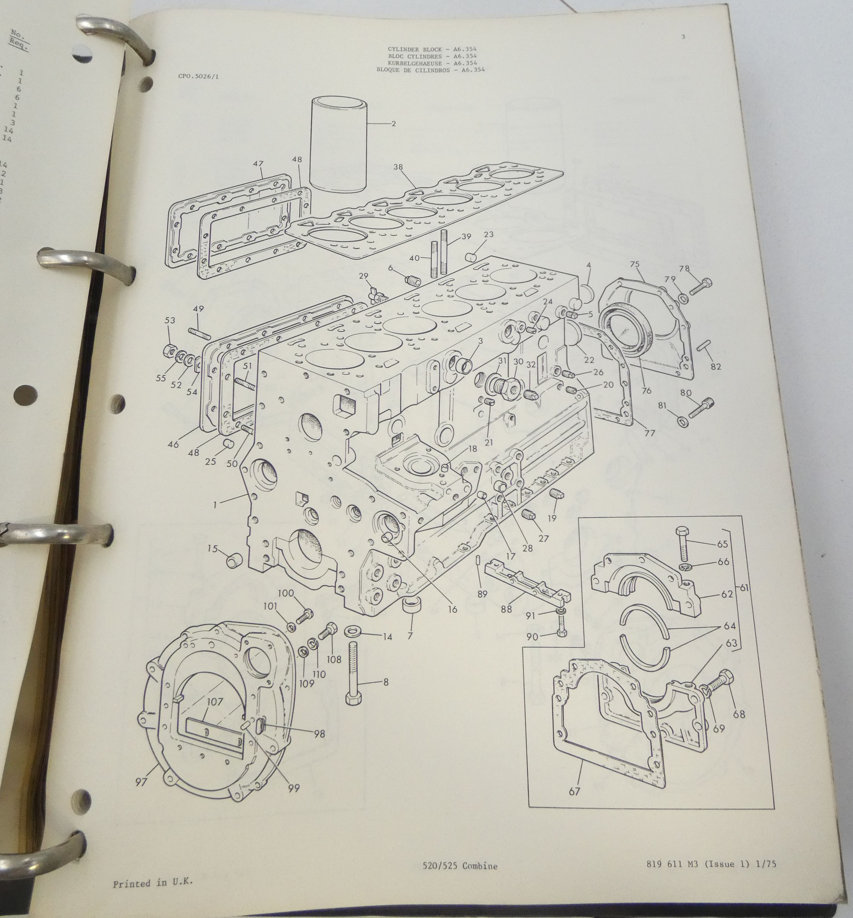 Massey Ferguson 520/525 combine parts book