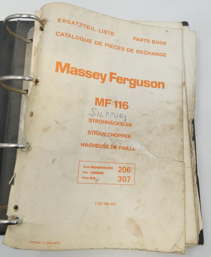 Massey-Ferguson MF116 straw chopper for combines 296 and 207 parts book